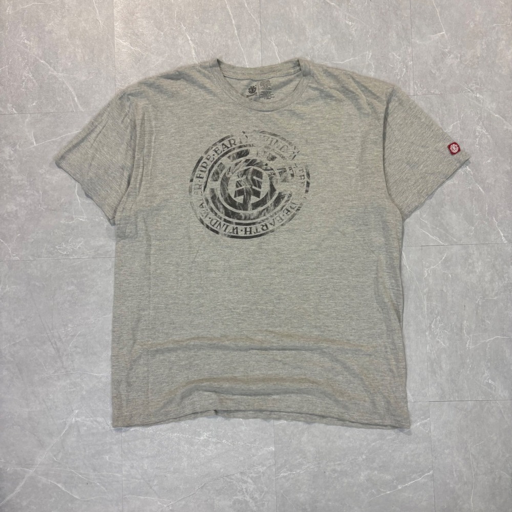 Element Mens Heather Gray Graphic T-Shirt Wind Water Fire Earth Logo XL